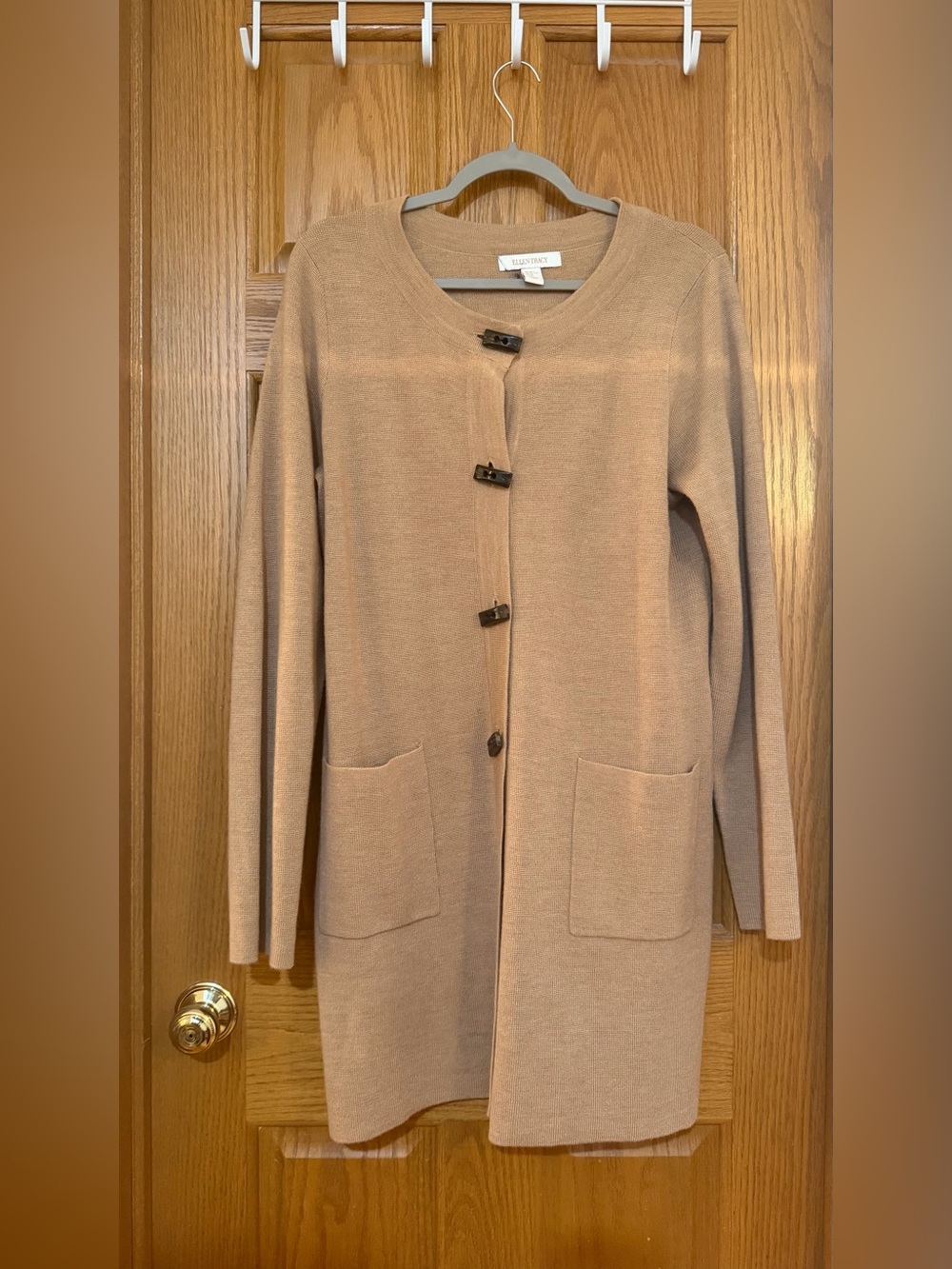 Ellen Tracy Open-Front Cardigan Merino Wool Duster w Toggle Closures Size XL